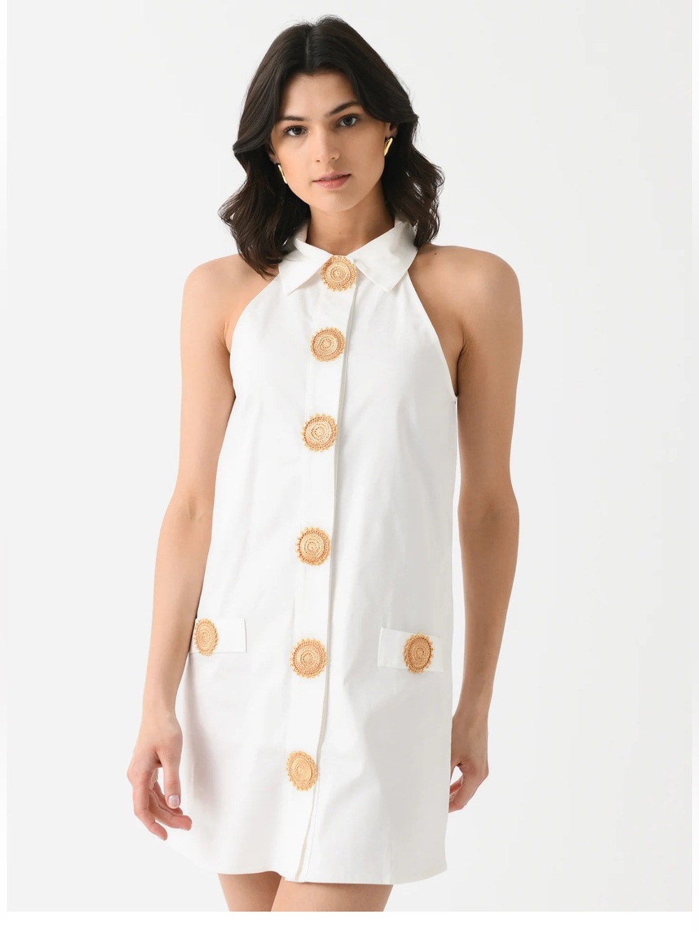 NWT My Beachy Side Amber Mini Dress Crochet Buttons Pockets Cotton Elastane